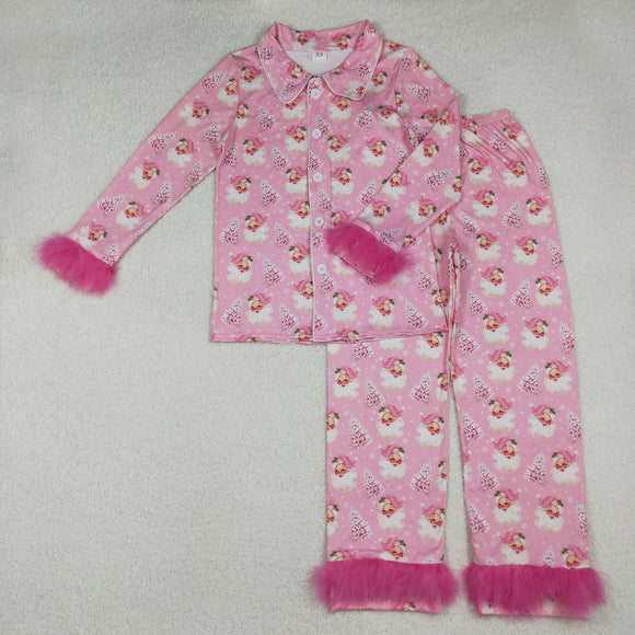GLP2718 adult Christmas Santa pink furry pajamas