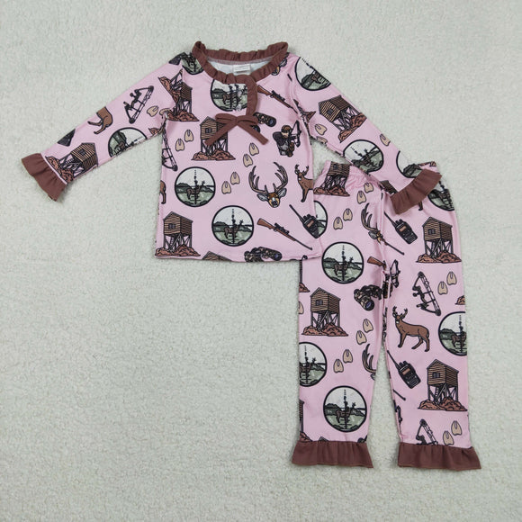 GLP2741  toddler girl clothes hunting girl winter pajamas set