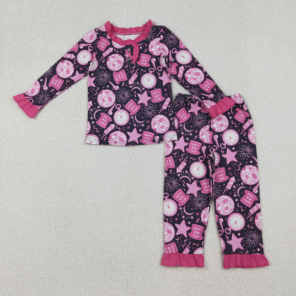 GLP2771 baby girls clock rose pajamas 12/18M-7/8T