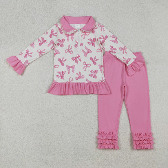 GLP2778 baby girls bow pink long sleeves outfits