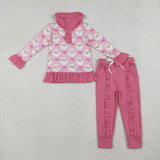 GLP2881 baby girls Christmas Santa Claus button pink checkered outfits 12/18M-7/8T