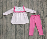 Pre-order GLP2916 baby girls embroidered Valentine's Day pink stripe long sleeve outfits