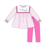 Pre-order GLP2916 baby girls embroidered Valentine's Day pink stripe long sleeve outfits
