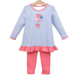 Pre-order GLP2929 baby girls embroidered Valentine's love heart blue checkered long sleeve outfits