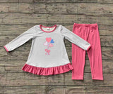 Pre-order GLP2929 baby girls embroidered Valentine's love heart blue checkered long sleeve outfits
