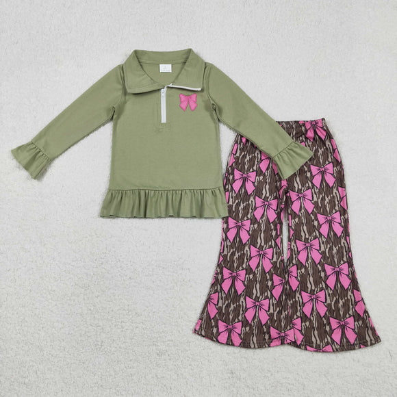 GLP2936  baby girls long sleeve bow camo outfits