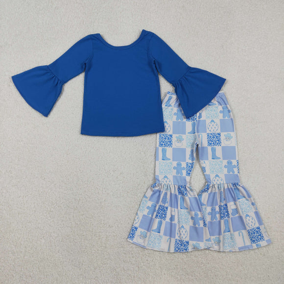 GLP3037 baby girls blue long sleeves  boot bell bottom outfits