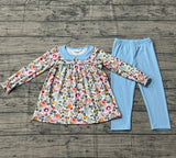 11.13 Pre-order GLP3168 baby girls flower long sleeves blue outfits
