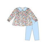 11.13 Pre-order GLP3168 baby girls flower long sleeves blue outfits