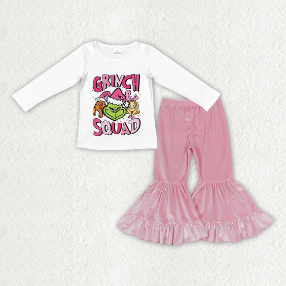 GLP3184  toddler girls Christmas cartoon long sleeve pink velvet outfits