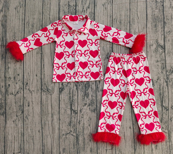 Pre-order GLP3221 baby girls Valentine's love button furry long sleeves pajamas