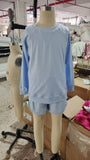 GLS0006  girls blue long sleeve shorts set yoga