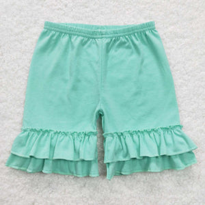 SS0180---Mint ruffle cotton baby girls summer shorts