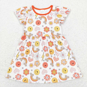 GSD0404--short sleeve floral and smile girls dress