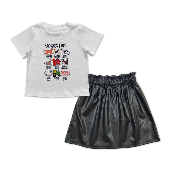 GSD0521--FARM top +Black leather skirt  outfits