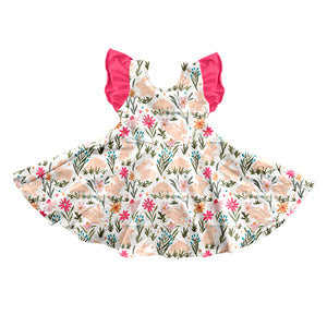 GSD0543--pre order Easter short sleeve rabbit&floral dress