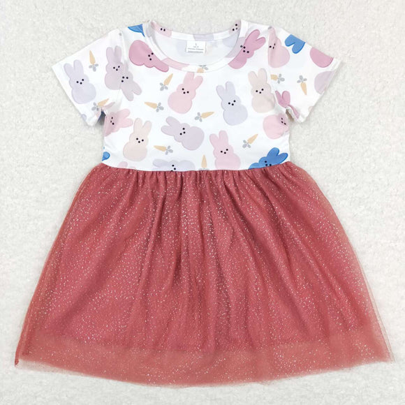 GSD0604--short sleeve bunny tulle girls dress