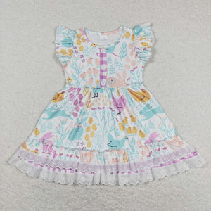 GSD0701--chicken rabbit short sleeve girls dress