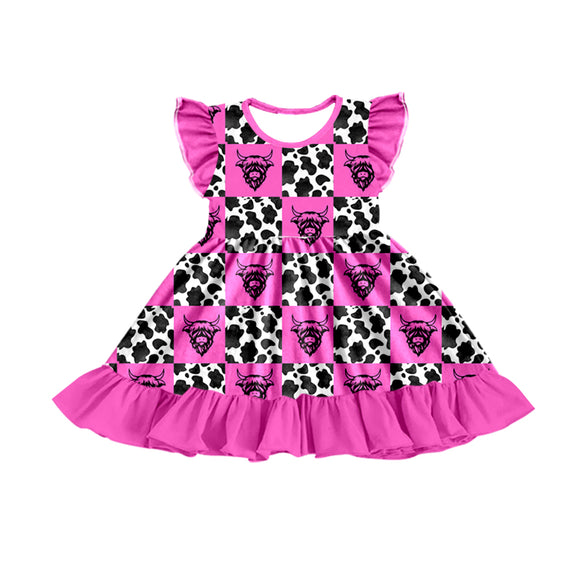 GSD0750--pre order cow pink short sleeve girls dress