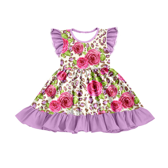 GSD0770--pre order flower purple short sleeve girls dress