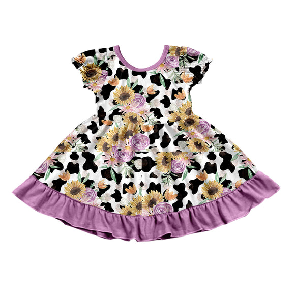 GSD0784--pre order flower purple short sleeve girls dress
