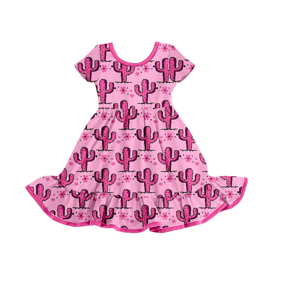 GSD0789--pre order Cactus pink short sleeve girls dress