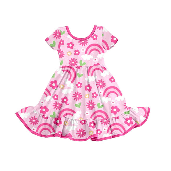 GSD0790--pre order flower pink short sleeve girls dress