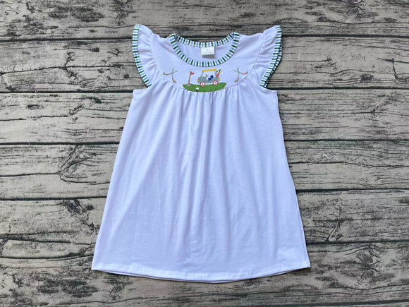 Embroidery White flutter sleeves golf baby girls summer dress