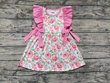 Pink ruffle sleeves floral kids girls spring dress