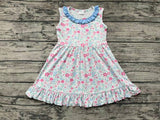 Light blue ruffle sleeveless floral girls summer dress
