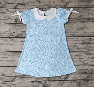 Short sleeves blue floral baby girls spring summer dress