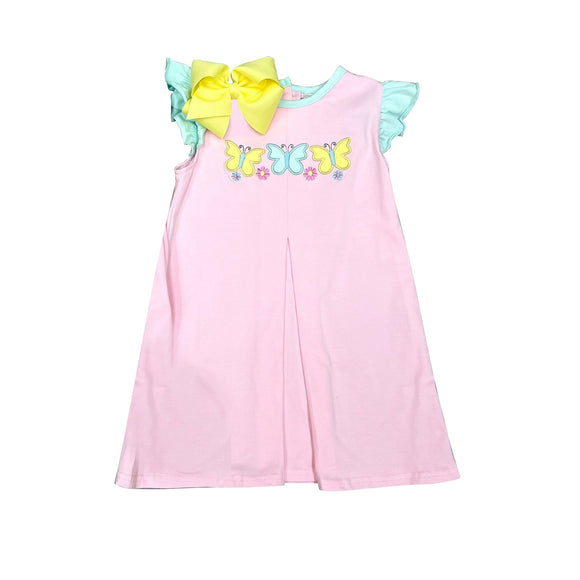 Flutter sleeves pink butterfly floral baby girls dresses