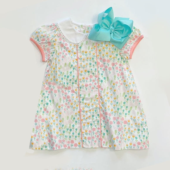 Short sleeves colorful floral baby girls summer dress