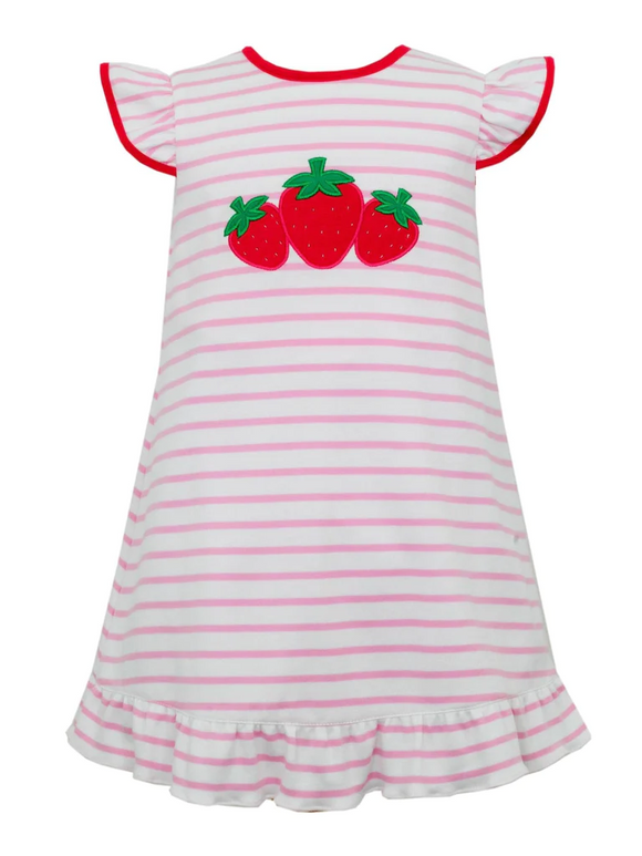 Flutter sleeves stripe strawberry baby girls dresses