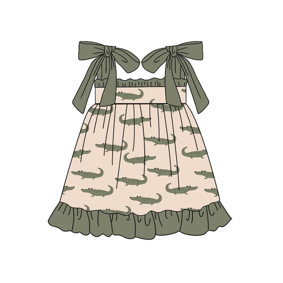 Straps crocodile ruffle girls summer dresses