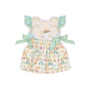 Flutter sleeves rainbow baby girls summer dress