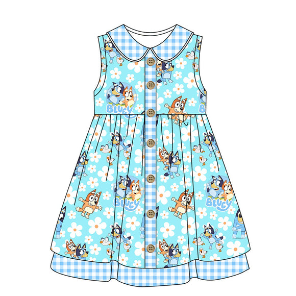 Sleeveless dog floral ruffle baby girls summer dresses
