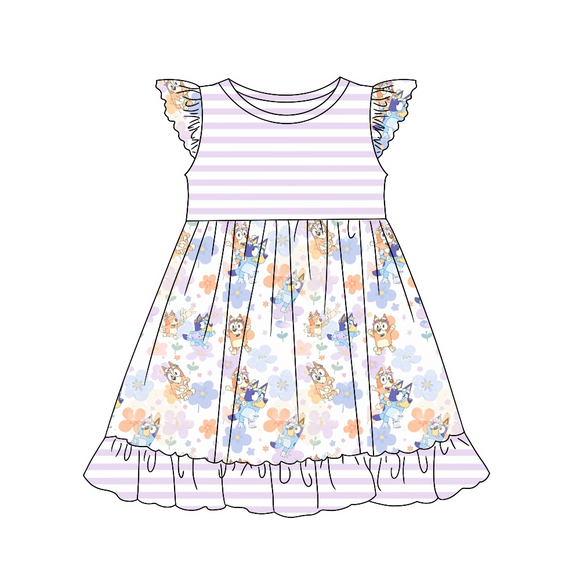 Flutter sleeves dog floral baby girls summer dresses