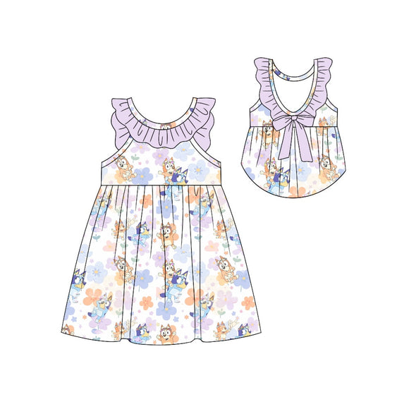 Backless bow dog floral baby girls summer dresses
