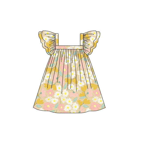 Flutter sleeves floral kids girls summer dresses