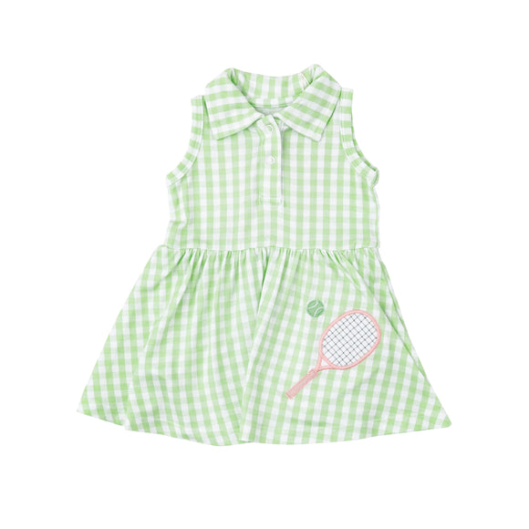 Sleeveless green plaid tennis kids girls dresses