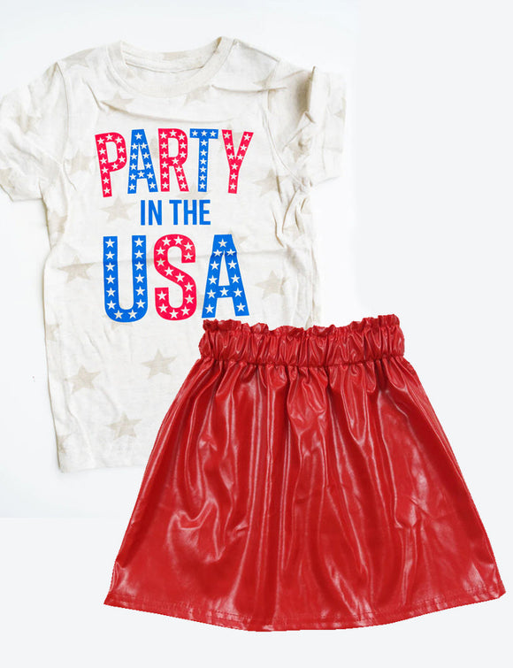 Party in the USA top leather skirt girls 4th of july set