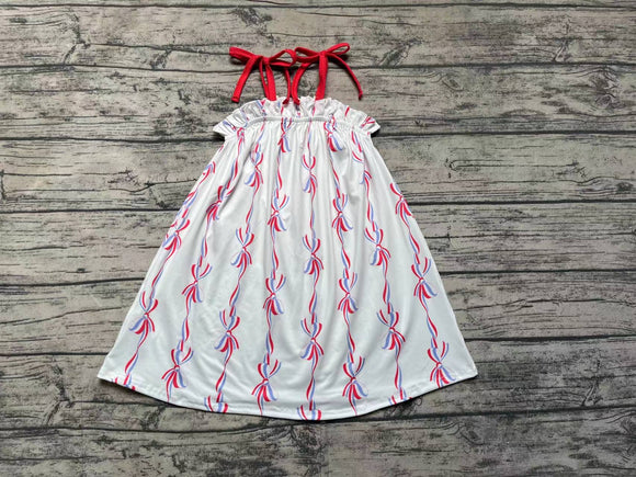 Red blue bow baby girls 4th of july dresses