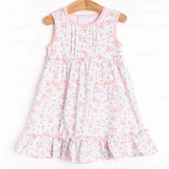 Sleeveless floral pockets baby girls dresses