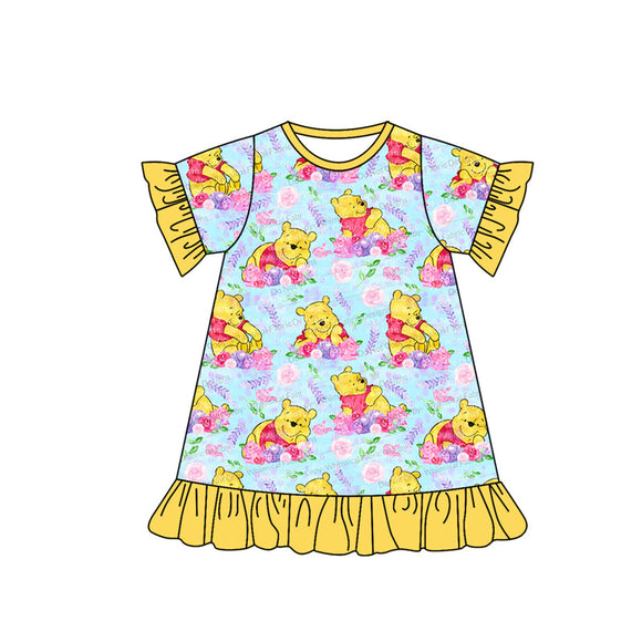 Short sleeves floral bear girls summer nightgown