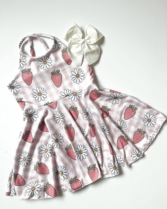 Plaid floral strawberry kids girls dresses