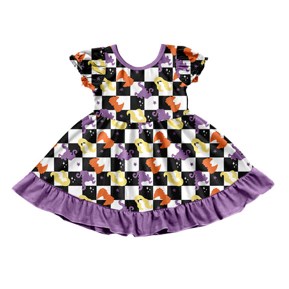 Deadline May 13 pre order Short sleeves plaid witches kids girls Halloween dresses