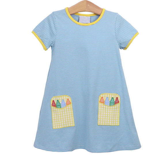 Deadline May 13 pre order Short sleeves stripe crayon girls back to school dress