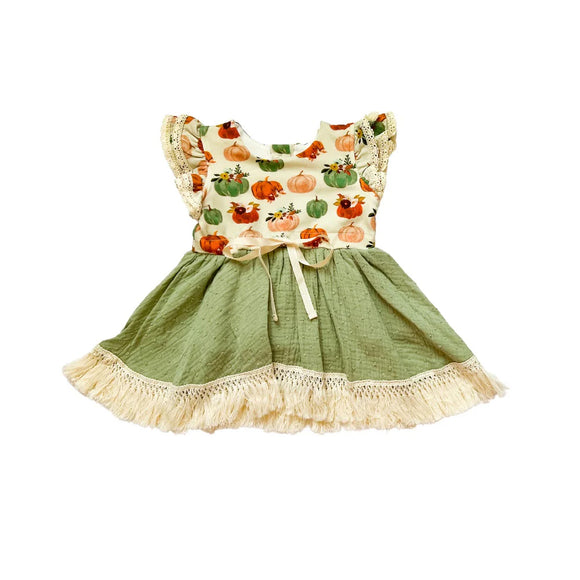 GSD1326 pre order short sleeves pumpkin green girls dress