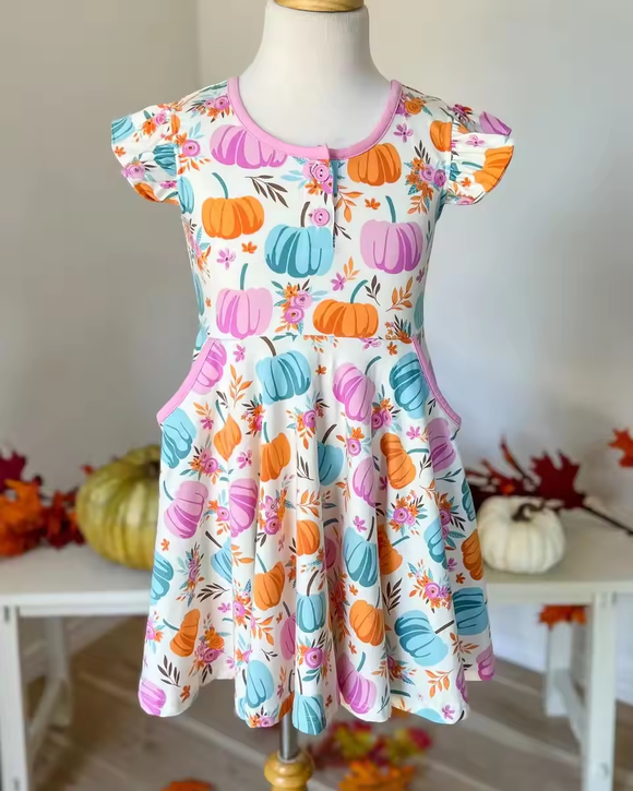 GSD1332 pre order short sleeves pumpkin girls dress